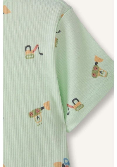 Defacto Desenli Fitilli Kaşkorse 2li Pijama Takımı Erkek Bebek H4030a526hsgn1094 Yeşil-gn1094
