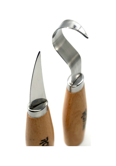 Rox Wood 4505 Ahşap Kaşık Kuksa Oyma Kamp Bıçak Seti 2 Parça Kahverengi
