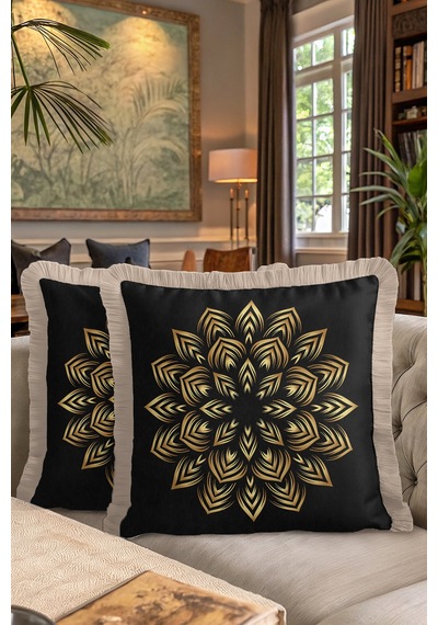 Lüks Mandala Saçaklı Yastık Kılıfı - Geometrik Bohem Siyah Altın Renkli Püsküllü Kırlent Kılıfı Canlı Yağmur Bej Lüks Mandala Saçaklı Yastık Kılıfı - Geometrik Bohem Siyah Altın Renkli Püsküllü Kırlent Kılıfı Canlı Yağmur Bej