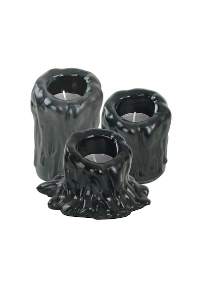 Mumluk Şamdan 3 Adet Tealight Uyumlu Üçlü Tüm Boylar Erimiş Mum Model - Siyah