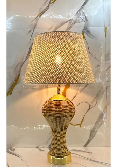 Goldmetal Ayaklı Gövdesi Örme Hasır İp El İşi Örmeli Açık Krem Kumaş Ve Hazeran Modern Abajur Modelleri Aydı Diğer