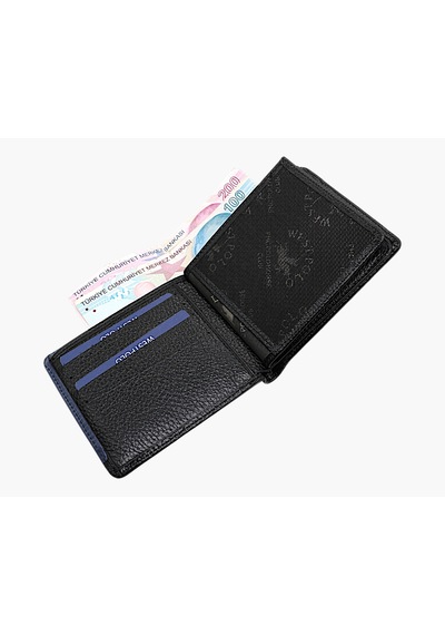 Westpolo Hakiki Deri Kağıt Para Ve Bol Kart Bölmeli Slim Unisex Cüzdan - Siyah-lacivert Siyah-cr Lacivert