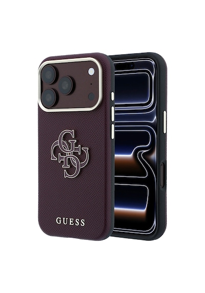Apple iPhone 18 Pro Max Uyumlu Kılıf Guess  Lisanslı Yazı Ve 4g Büyük Resin Logolu Pu Kapak Bordo