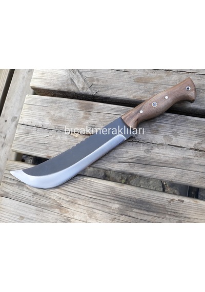 Büyük Av Kamp Bıçağı 34 CM 4mm 4116 Çelik Kahverengi - Gümüş