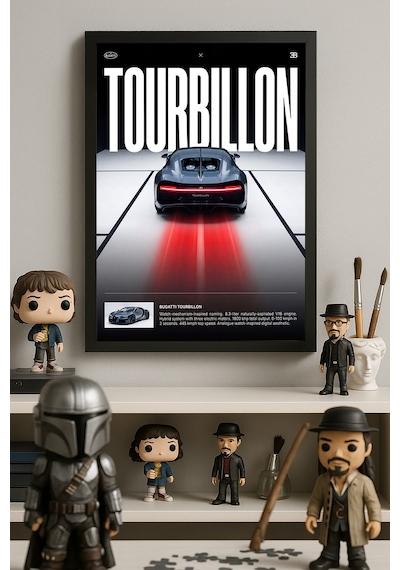 Bugatti Tourbillon Siyah Ahşap Çerçeveli Poster, Dekoratif Araba Duvar Tablosu
