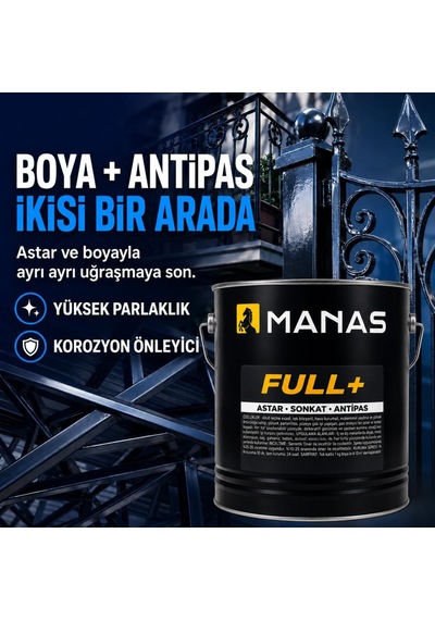 Manas Full+ Kendinden Astarlı Pas Önleyici Son Kat Boya 15 Lt Antrasit Gri Ral 7016