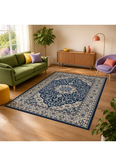 Kartela Halı Aven Halı Jüt Taban Dokuma Halı Lacivert - 100 X 150 Cm