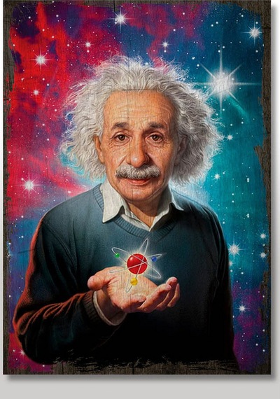 Bedeko Ahşap Tablo Dahi Albert Einstein Atomun Simgesi Görseli Baskılı 35 Cm X 50 Cm