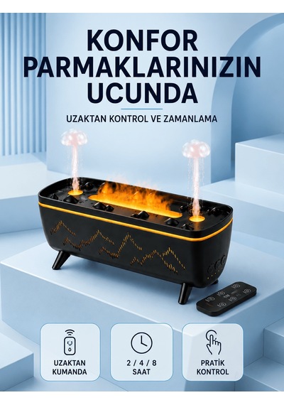 Siyah Aroma Difüzörü Jöle Damla Efektli Ha Nemlendirici Uzaktan Kumandalı Led Işıklı