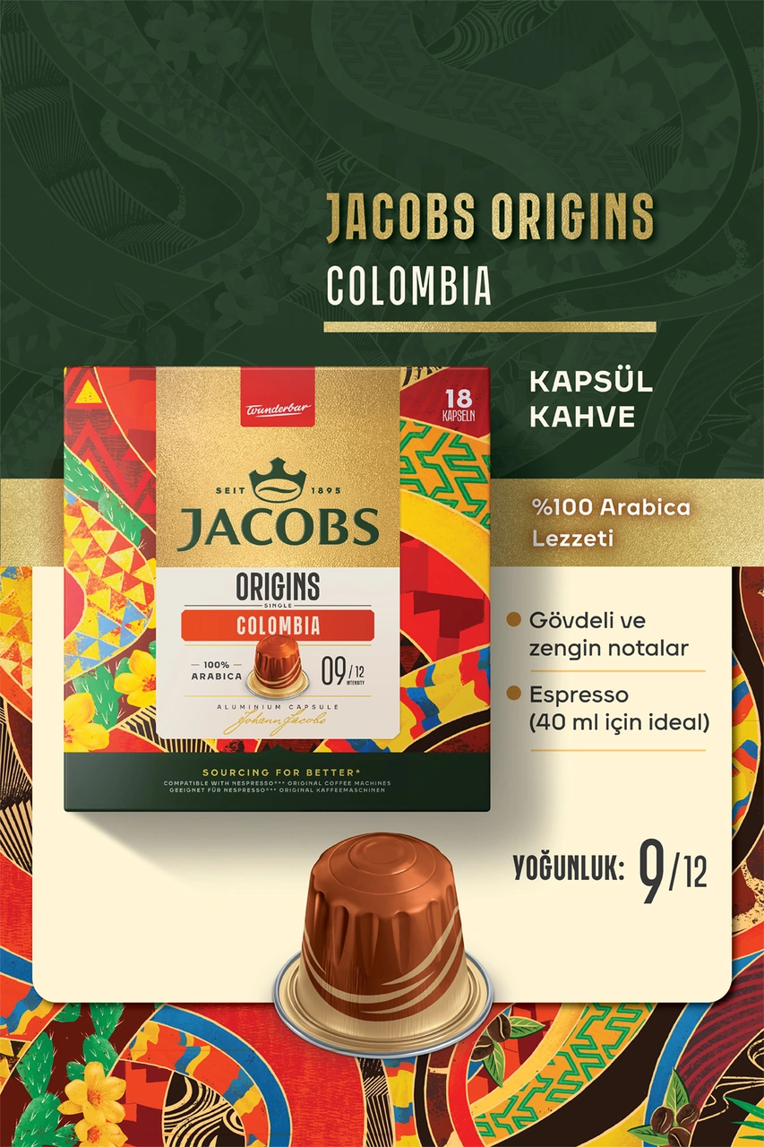 Jacobs Origins Colombia Nespresso Uyumlu Alüminyum Kapsül Kahve 36 Kapsül Kapsül Kahve