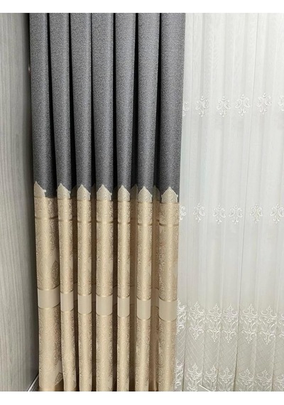 Gönen Koyu Gri-krem 671539 1/3 Sık Pileli Fon Perde Apm Cok Renkli