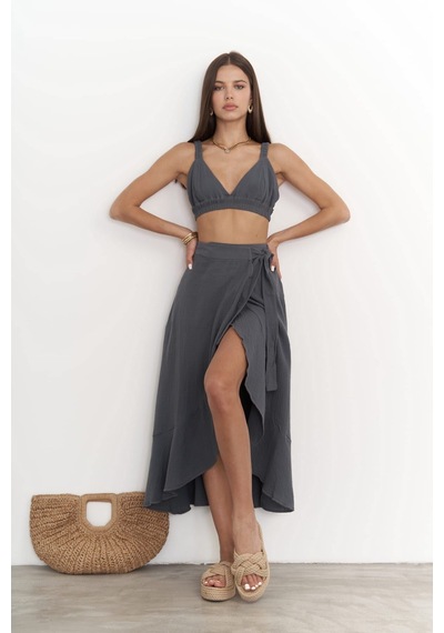 Mai Collection Mai Studios Co. Adelina Antrasit Müslin Crop-etek Takım Antrasit