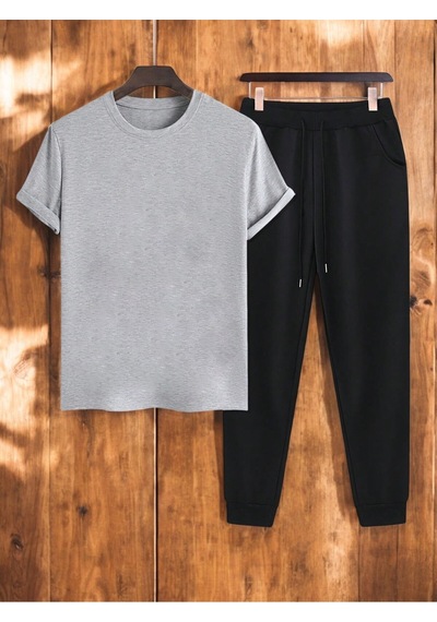 Uyguntarz Unisex Outer Banks Tasarım Basklı Tshirt Eşofman Takımı Gri