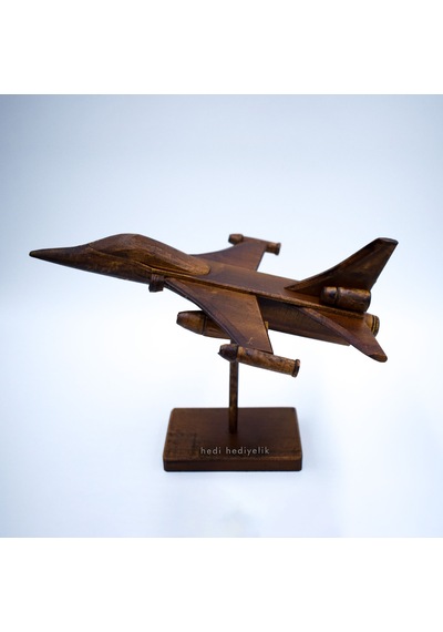 Ayaklı Uçak Modeli. F16. Savaş Uçağı. Ahşap Obje. Dekoratif