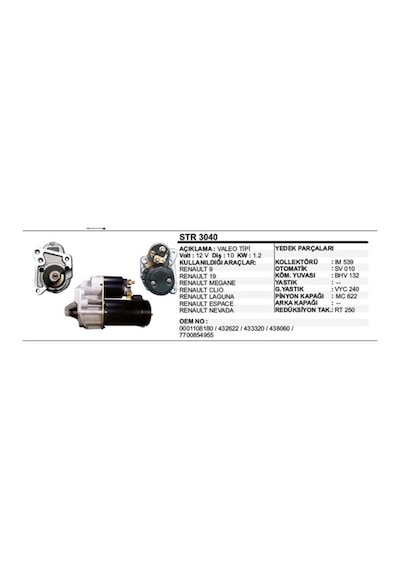 Renault 9-19 Marş Dinamosu 10 Diş Str 3040-