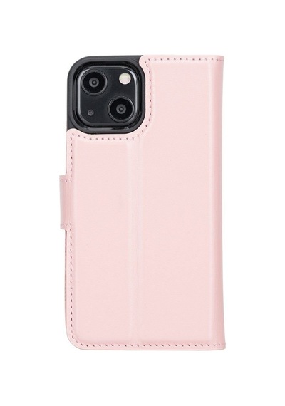 Apple Uyumlu  iPhone 13 Mini Deri Cüzdanlı Kılıf Nu2 Pembe