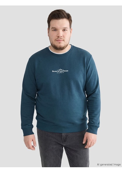 Lcwaıkıkı Classic Petrol Bisiklet Yaka Baskılı Erkek Sweatshirt