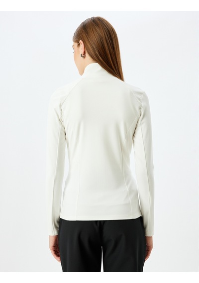 Koton Cepli Slim Fit Dik Yaka Fermuarlı Polar Sweatshirt Ekru 5wak10116ek Ekru