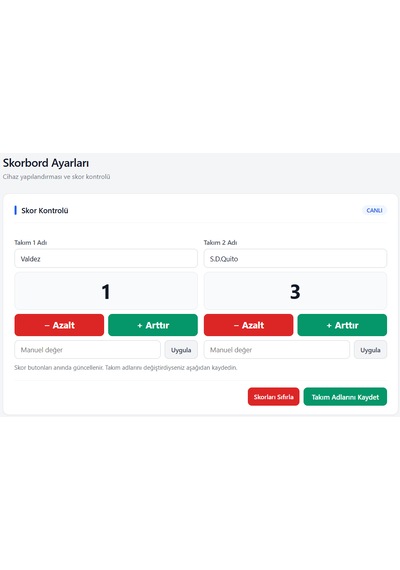 Skorbord Wifi'li Dijital Skor Tabelası Web Tarayıcıdan Kontrol Logo Destekli