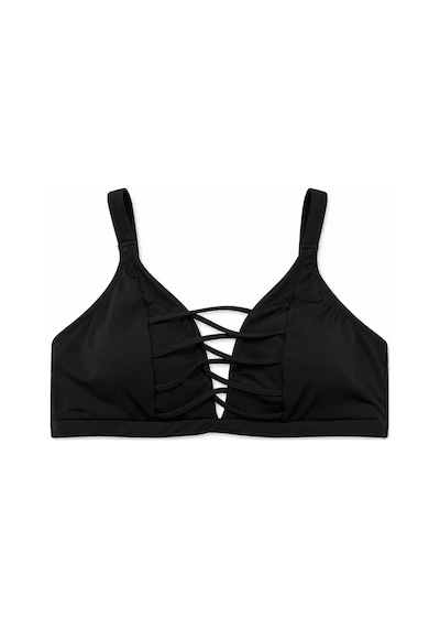 Büyük Beden İp Detaylı Toparlayıcı Ayarlanabilir Askılı Kadın Bikini Üst Siyah