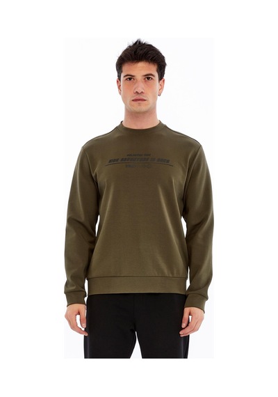 AR-MA Arma Erkek Slim Fit Sweatshirt Yazı Baskılı, Scuba Interlok, Bisiklet Yaka, Basic K30124685502 Haki
