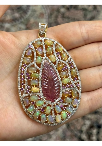 Turmalin Opal Elmas Kolye Ucu 089