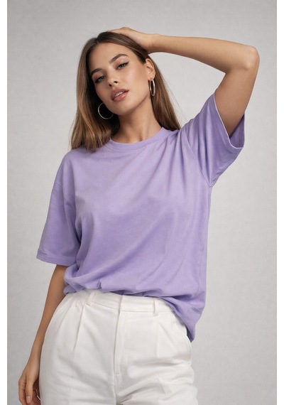 Kadın Lila %100 Pamuk Oversize Basic Tişört Rahat Kalıp Relaxed Bisiklet Yaka T-shirt Lila Kadın Lila %100 Pamuk Oversize Basic Tişört Rahat Kalıp Relaxed Bisiklet Yaka T-shirt Lila