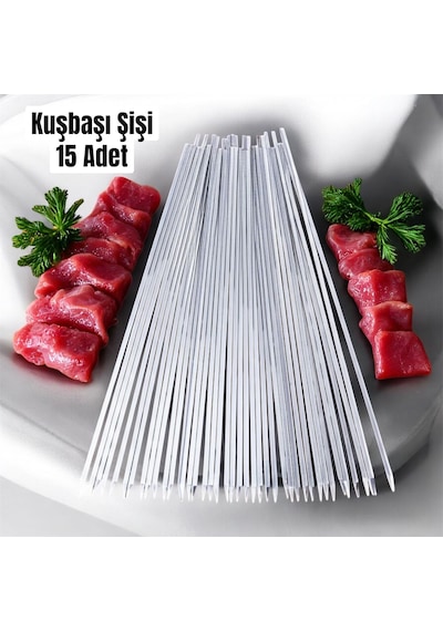 Kuşbaşı Şişi 15 Adet,et Mangal Barbekü Şişi Yassı 55 Cm