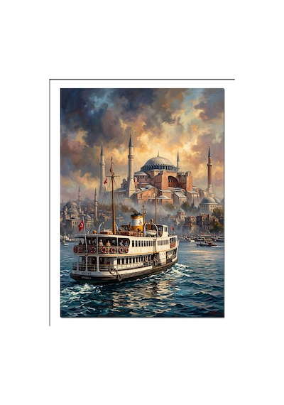 İstanbul Boğazı Vapur Ve Camii Dekoratif Kanvas - Mdf Ahşap Tablo