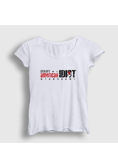 Presmono Kadın American Idiot V2 Green Day T-shirt Beyaz