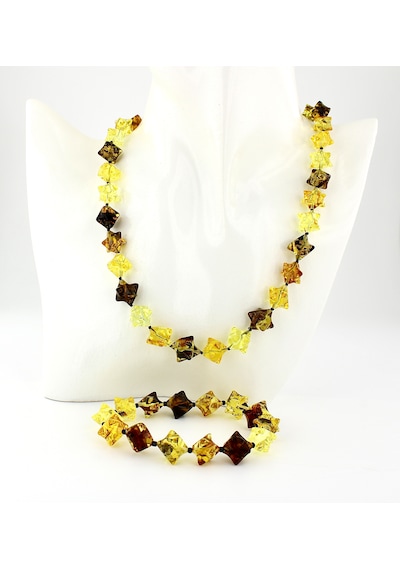 Kehribar Kolye Ve Bileklik Fosilli Özel Tasarım Set&takim Ambergold Kly16-23 Çok Renkli