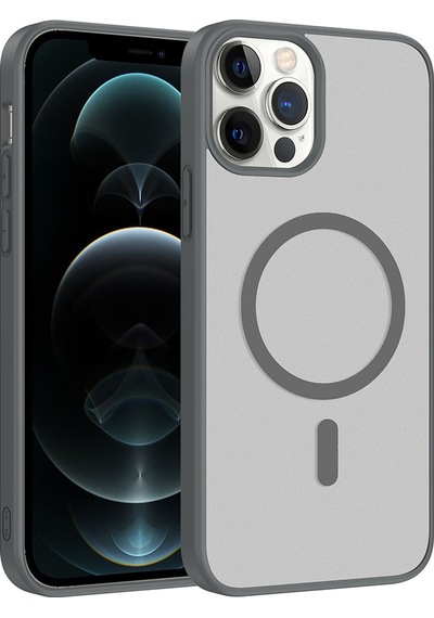 Alan Tech Apple iPhone Uyumlu 12 Pro Kılıf M-safe Şarj Özellikli Zore Babet Kapak - Gri