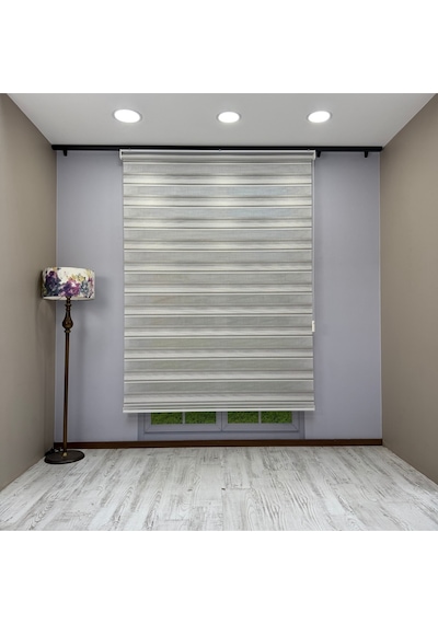 Viola Serisi Gri Keten Dokulu Modern Zebra Stor Perde