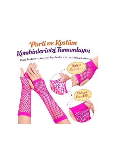 80 Ler 90 Lar Retro Neon Fuşya Şeker Pembesi File Parmaksız Eldiven 26 Cm Acı Kahverengi