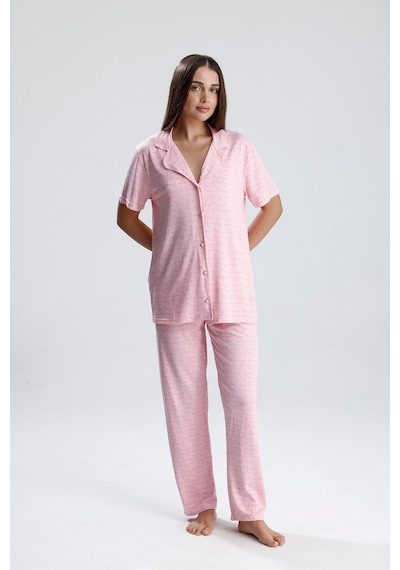 Kompedan Kadın Önden Düğmeli Pijama Takım Pembe Paris Pmb Paris