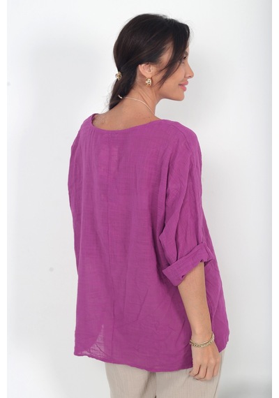 By Saygı Kadın İtalyan Coton Oversize Bluz Mürdüm