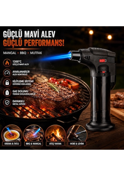 Pürmüz Çakmak 1300 C Turbo Jet Alevli Mangal Kamp Şömine Çakmağı Ayarlanabilir Alev Pürmüz Çakmak Diğer