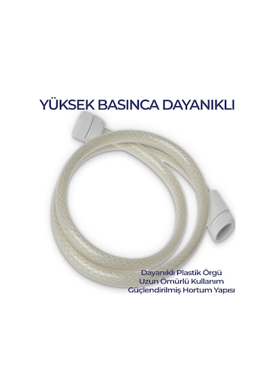 Elektrikli Şofben Duş Hortumu Pvc 2 Metre Örgülü Beyaz Beyaz