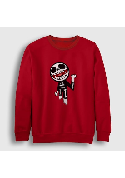 Presmono Unisex Bonesy Gorillaz Sweatshirt Kırmızı