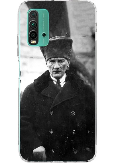 Redmi 9t - Poco M3 Uyumlu Mustafa Kemal Atatürk Portre Baskılı Silikon Kılıf Renkli