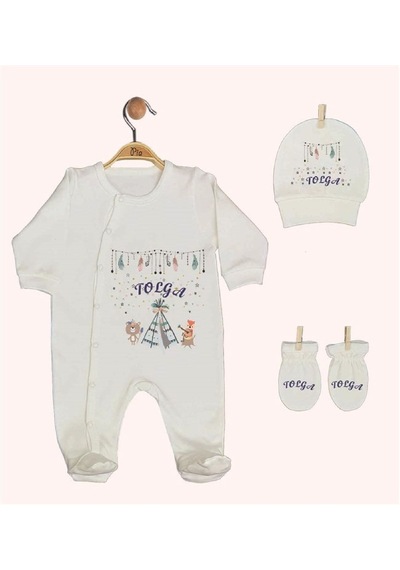 Pia Baby Gl 1942-02 İsme Özel Beşli Tulum Set Krem