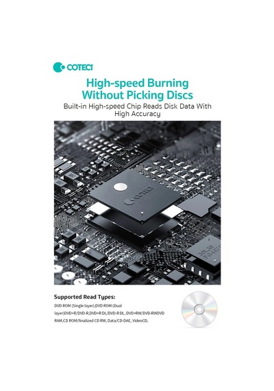 Coteci Çift Bağlantılı Usb 2.0 Type-c Harici Dvd Rw Yazıcı Teknoloji Bağlantı