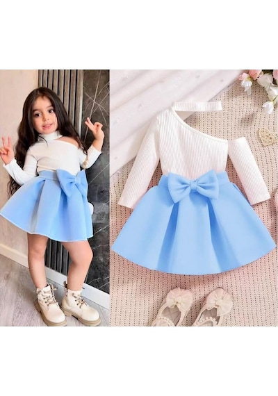 My Kids Wear Bayramlık Kız Çocuk Alt Üst Takım Beyaz - Mavi