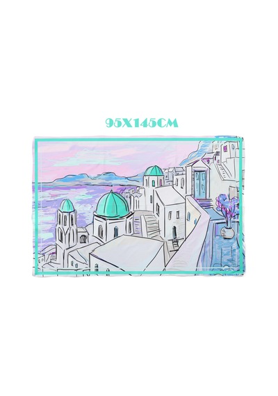 Santorini Dreams Su Yeşili Desen İç Göstermeyen Saten Pareo Çok Renkli