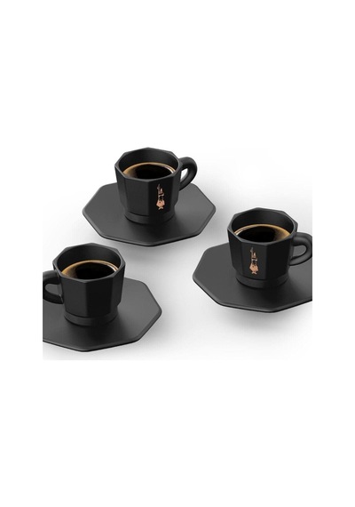 4'lü Espresso Fincan Seti - Sekizgen Tasarım - Siyah Renk - Porselen Diğer