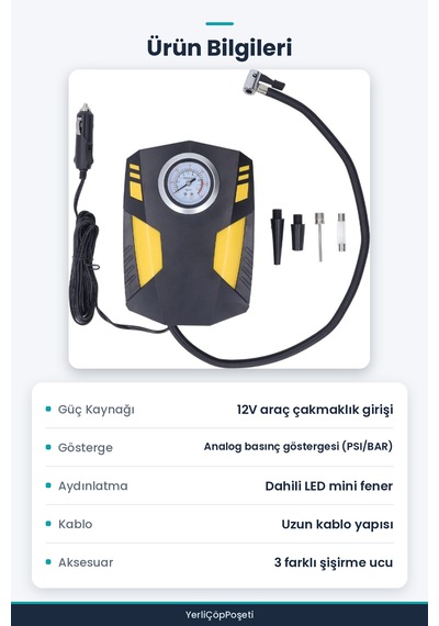 Analog Basınç Göstergeli Oto Hava Kompresörü 12v Standart