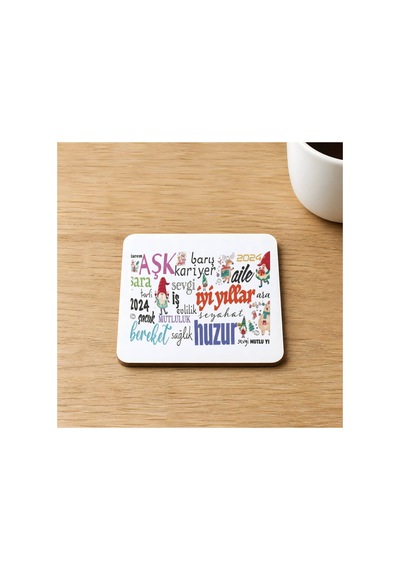 Dilekler Baskılı 9x9 Cm Kare Mdf Bardak Altlığı Ahşap Çok Renkli