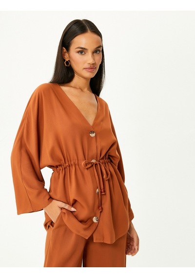 Koton Kimono Geniş Kollu Düğmeli Beli Bağcıklı V Yaka Kahverengi 4wak50104uw Kahverengi Koton Kimono Geniş Kollu Düğmeli Beli Bağcıklı V Yaka Kahverengi 4wak50104uw Kahverengi