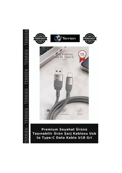 Premium Seyahat Ürünü Taşınabilir Ürün Şarj Kablosu Usb To Type-c Data Kablo U18 Gri