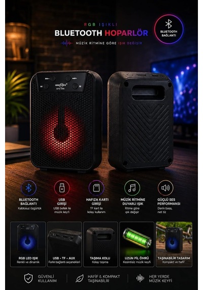 Taşınabilir Kablosuz Bluetooth Hoparlör Usb & Tf Kart Destekli Yüksek Ses Kalitesi